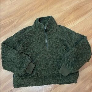 Thread & Supply Olive Sherpa Cropped Pullover Size S